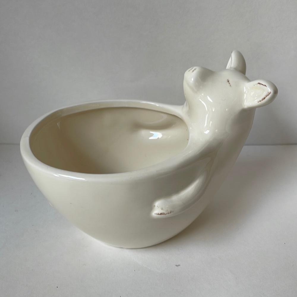 Ceramic pig bowl or planter farmhouse country French white